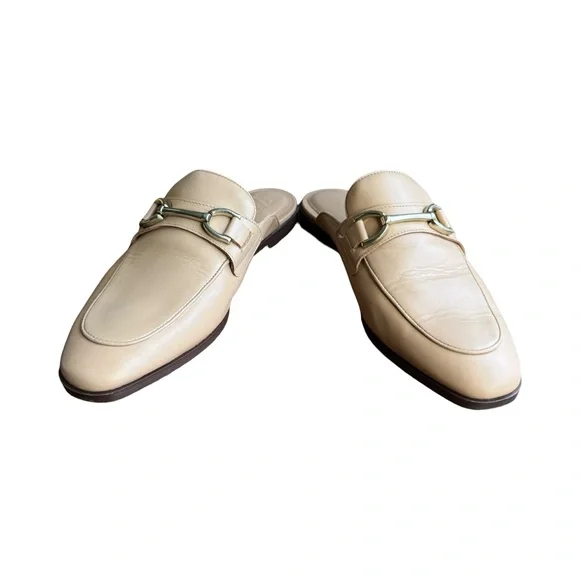 ZARA Beige Leather Horsebit Mule Loafers Slip On Flats Neutral Size 8.5 - Picture 7 of 7